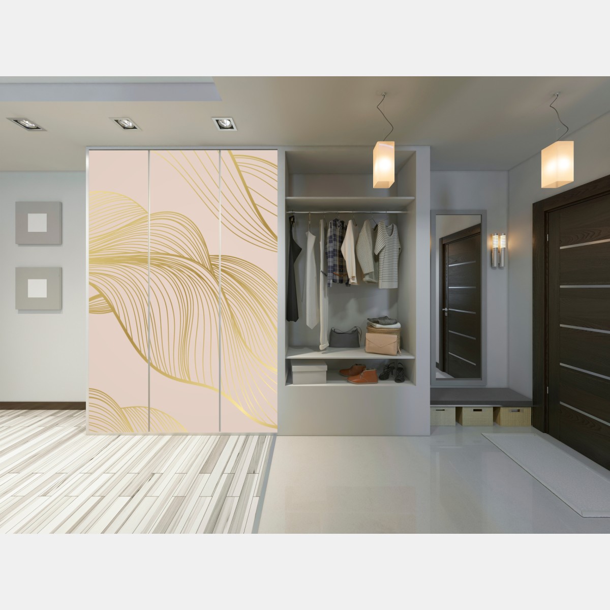 Naklejka na szafę abstrakcyjny wzór złotych fal – Wallissimo® Naklejka na szafę abstrakcyjny wzór złotych fal – Wallissimo®