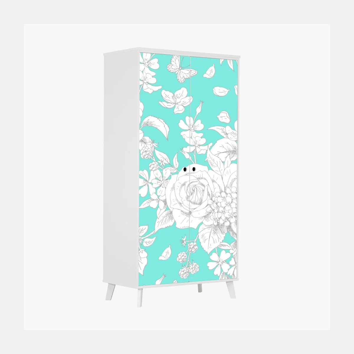 Naklejka na szafę turkusowy wzór botaniczny z kwiatami – Wallissimo® Naklejka na szafę turkusowy wzór botaniczny z kwiatami – Wallissimo®