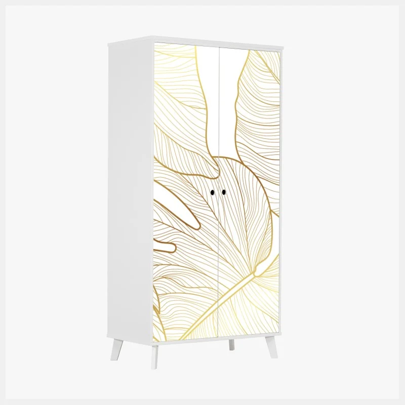 Naklejka na szafę złote botaniczne rysunki liści