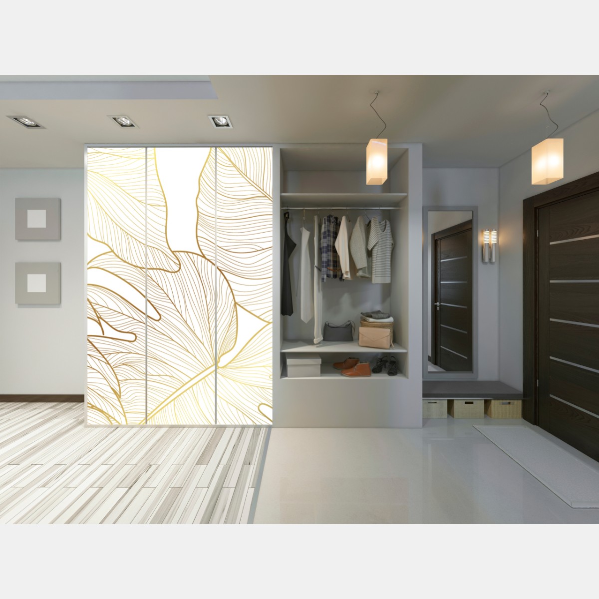 Naklejka na szafę złote botaniczne rysunki liści – Wallissimo® Naklejka na szafę złote botaniczne rysunki liści – Wallissimo®