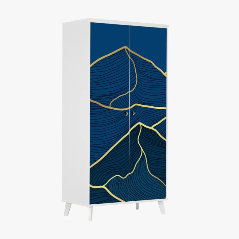 Naklejka na szafę złote linie górskie na granatowym tle