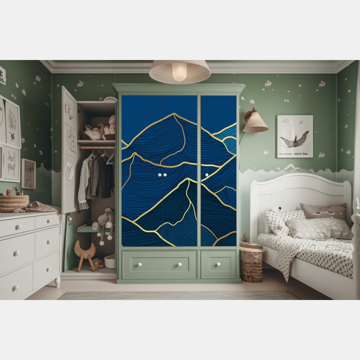 Naklejka na szafę złote linie górskie na granatowym tle – Wallissimo® Naklejka na szafę złote linie górskie na granatowym tle – Wallissimo®