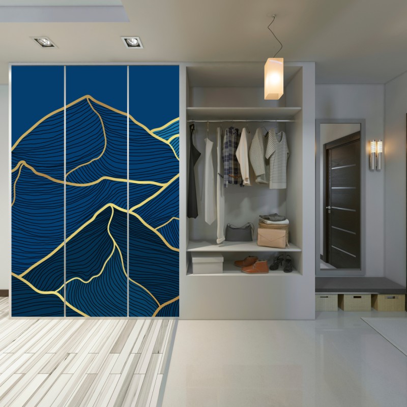 Naklejka na szafę złote linie górskie na granatowym tle – Wallissimo® Naklejka na szafę złote linie górskie na granatowym tle – Wallissimo®