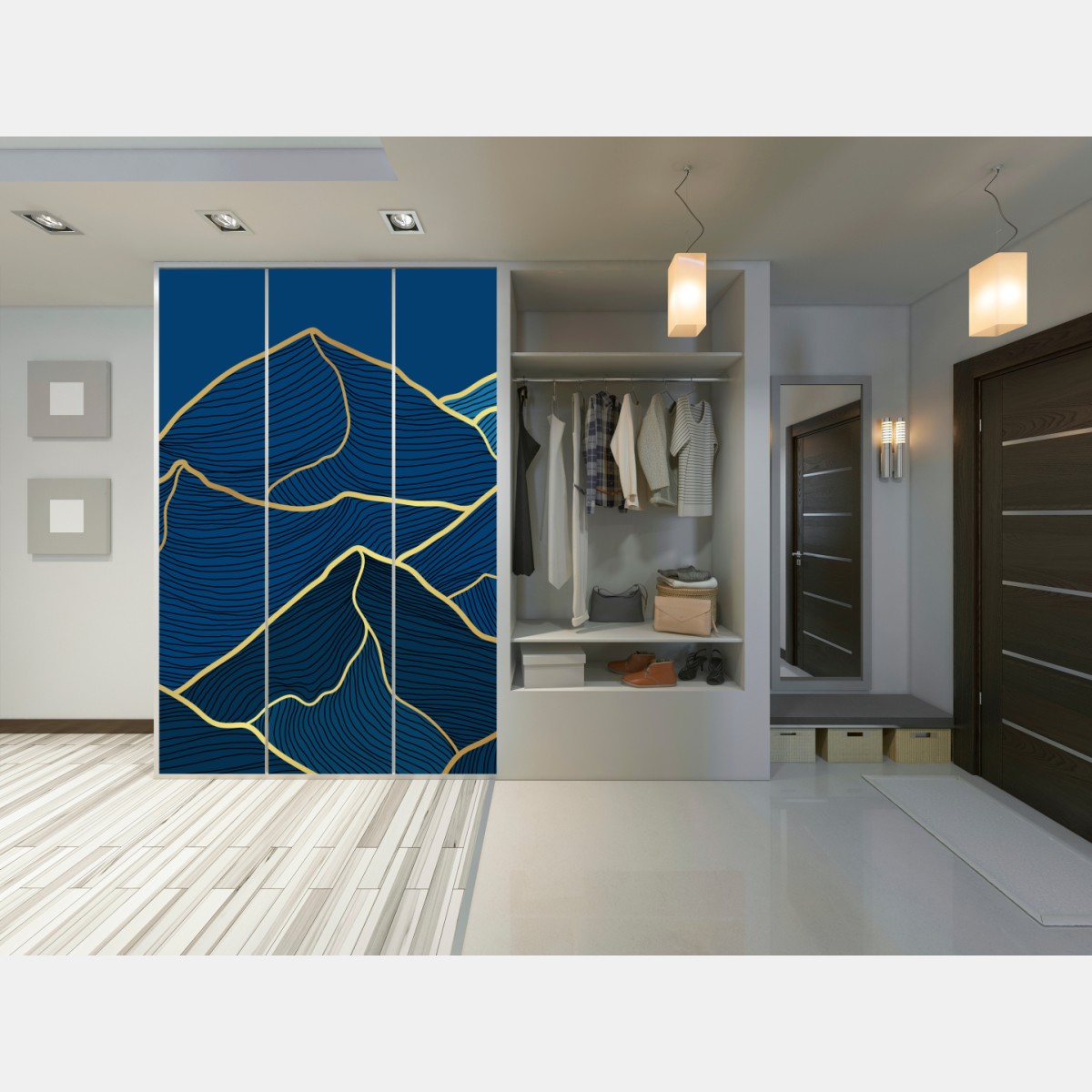 Naklejka na szafę złote linie górskie na granatowym tle – Wallissimo® Naklejka na szafę złote linie górskie na granatowym tle – Wallissimo®