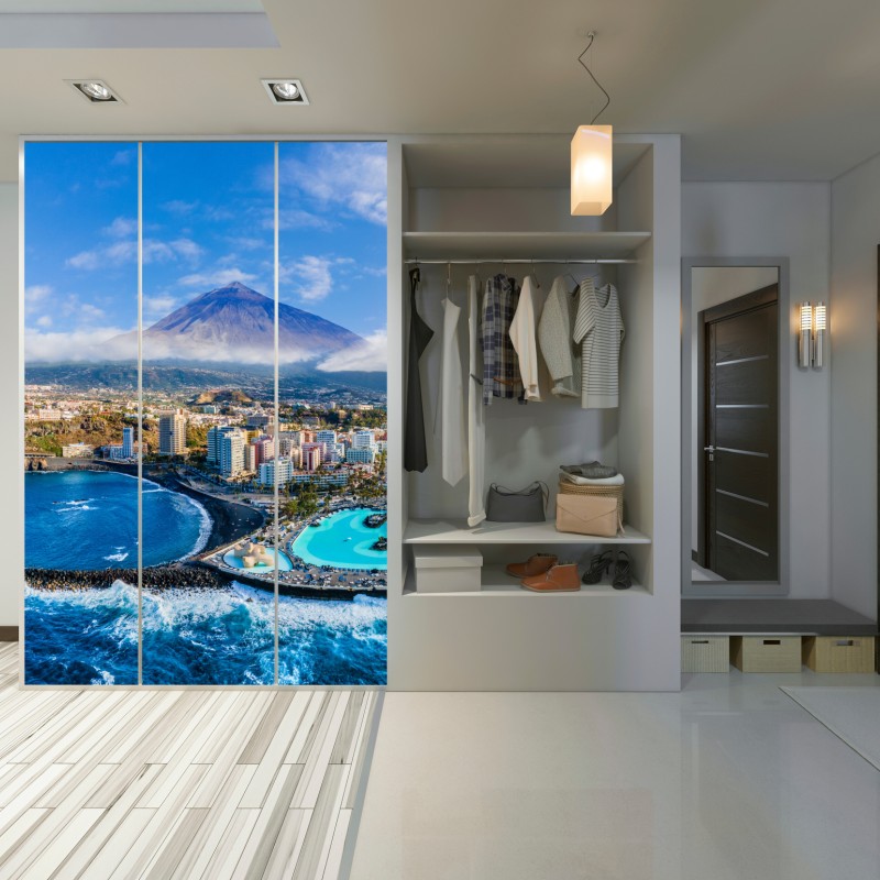 Naklejka na szafę panorama lotnicza wybrzeża Teneryfy z wulkanem Teide – Wallissimo® Naklejka na szafę panorama lotnicza wybrzeża Teneryfy z wulkanem Teide – Wallissimo®