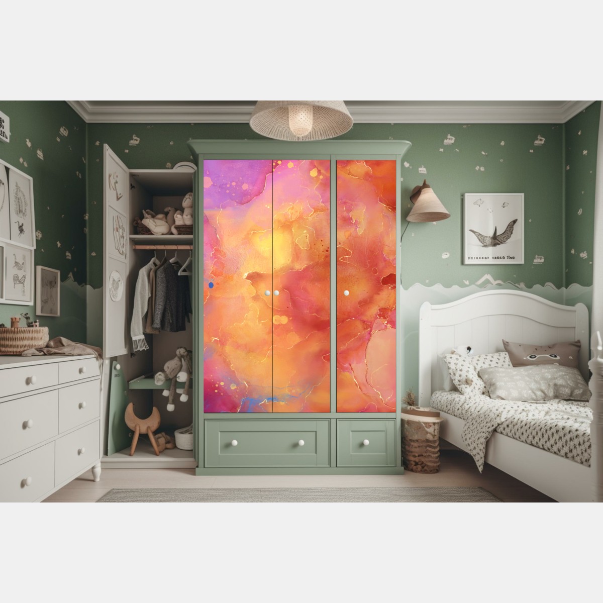 Naklejka na szafę żywa akwarelowa abstrakcja w ciepłych barwach – Wallissimo® Naklejka na szafę żywa akwarelowa abstrakcja w ciepłych barwach – Wallissimo®