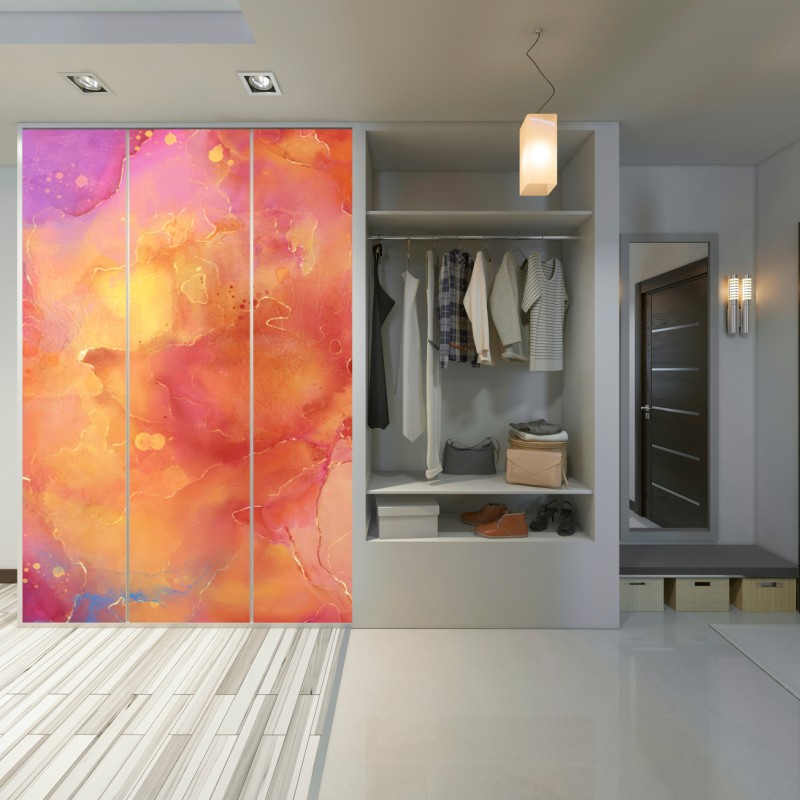 Naklejka na szafę żywa akwarelowa abstrakcja w ciepłych barwach – Wallissimo® Naklejka na szafę żywa akwarelowa abstrakcja w ciepłych barwach – Wallissimo®