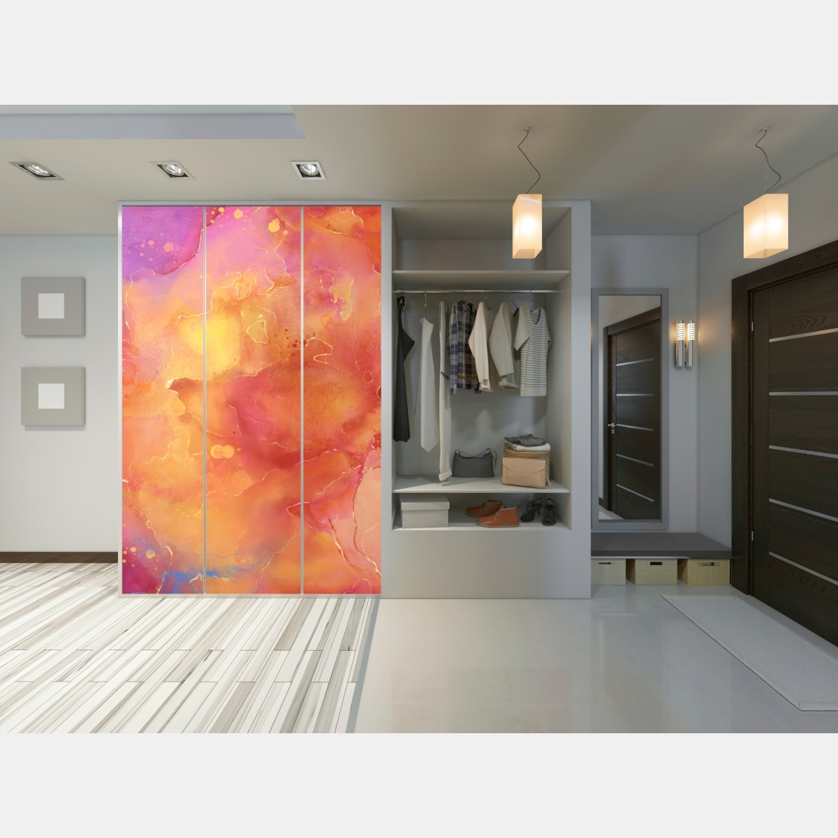 Naklejka na szafę żywa akwarelowa abstrakcja w ciepłych barwach – Wallissimo® Naklejka na szafę żywa akwarelowa abstrakcja w ciepłych barwach – Wallissimo®