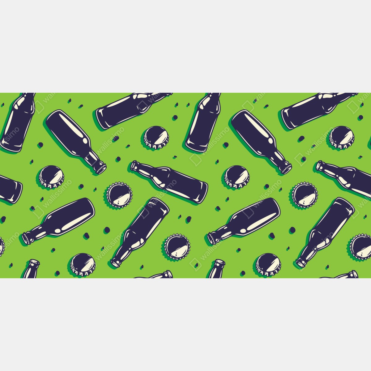 Naklejka na szafę wzór butelek piwa w stylu pop art na zielonym tle – Wallissimo® Naklejka na szafę wzór butelek piwa w stylu pop art na zielonym tle – Wallissimo®