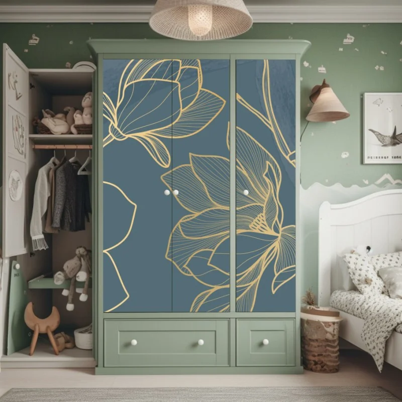 Naklejka na szafę tropikalny wzór hibiskusa i plumerii – Wallissimo®