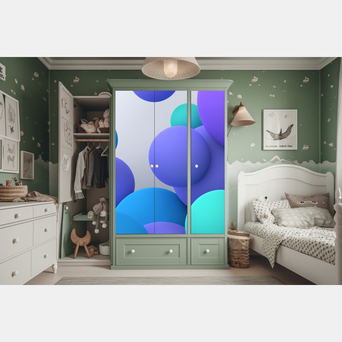 Naklejka na szafę kolorowe pływające kule 3d abstrakcja – Wallissimo® Naklejka na szafę kolorowe pływające kule 3d abstrakcja – Wallissimo®