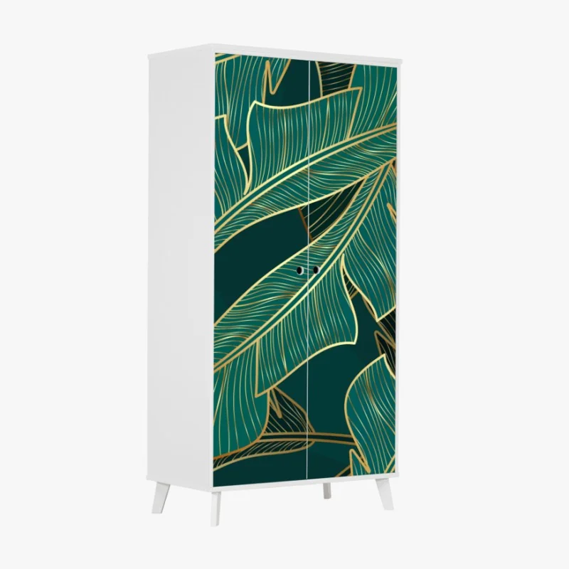 Naklejka na szafę złote tropikalne liście bananowca