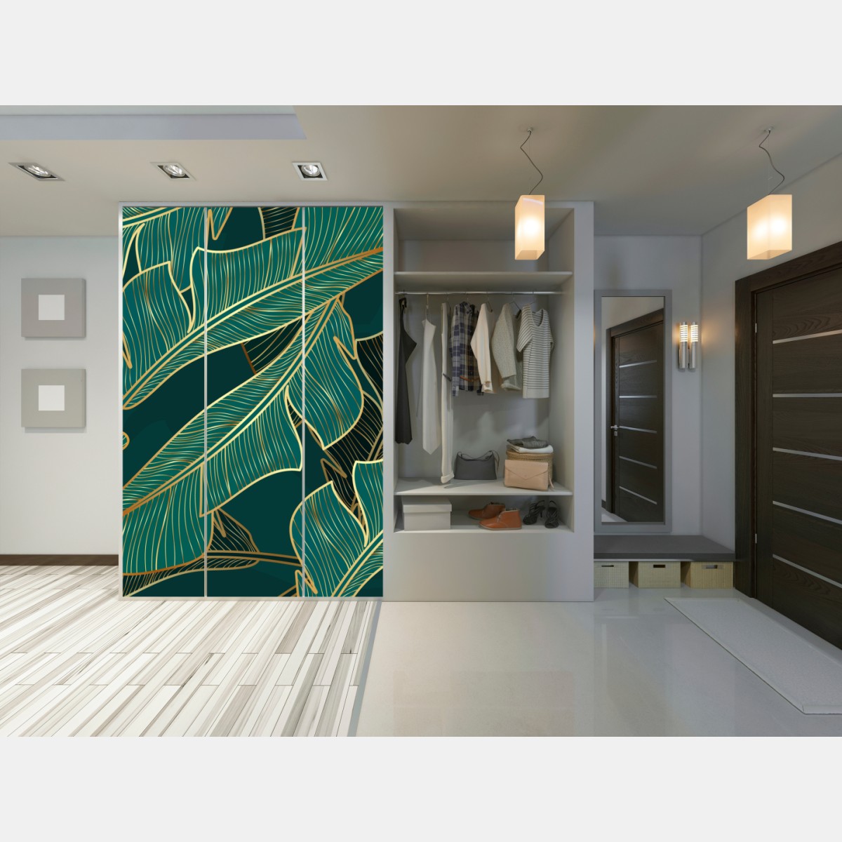 Naklejka na szafę złote tropikalne liście bananowca – Wallissimo® Naklejka na szafę złote tropikalne liście bananowca – Wallissimo®