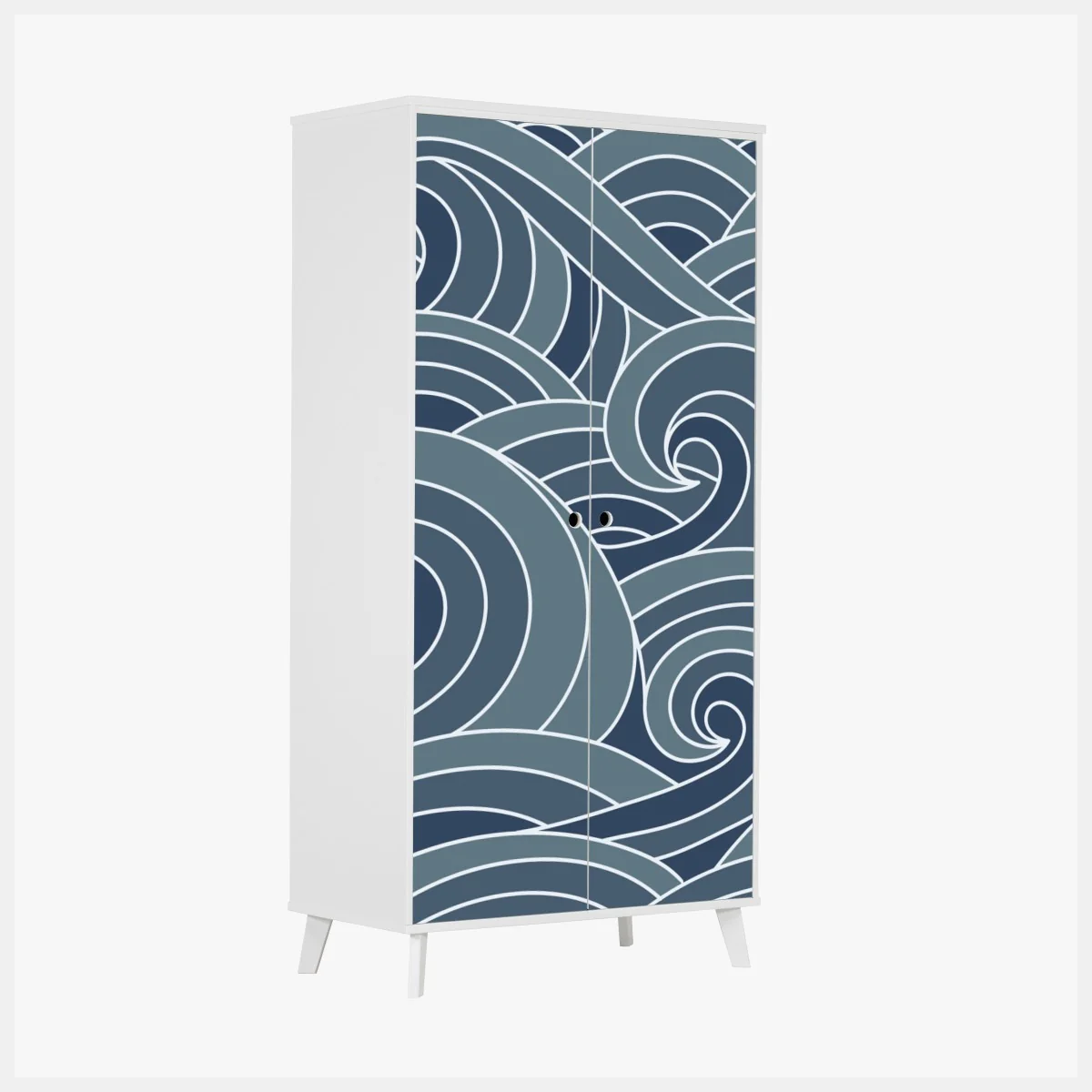 Naklejka na szafę stylizowany wzór fal morskich – Wallissimo® Naklejka na szafę stylizowany wzór fal morskich – Wallissimo®