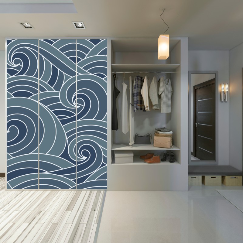 Naklejka na szafę stylizowany wzór fal morskich – Wallissimo® Naklejka na szafę stylizowany wzór fal morskich – Wallissimo®