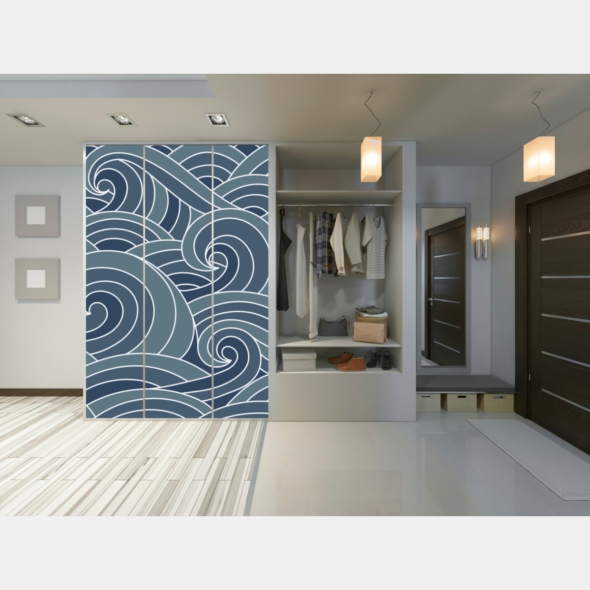 Naklejka na szafę stylizowany wzór fal morskich – Wallissimo® Naklejka na szafę stylizowany wzór fal morskich – Wallissimo®