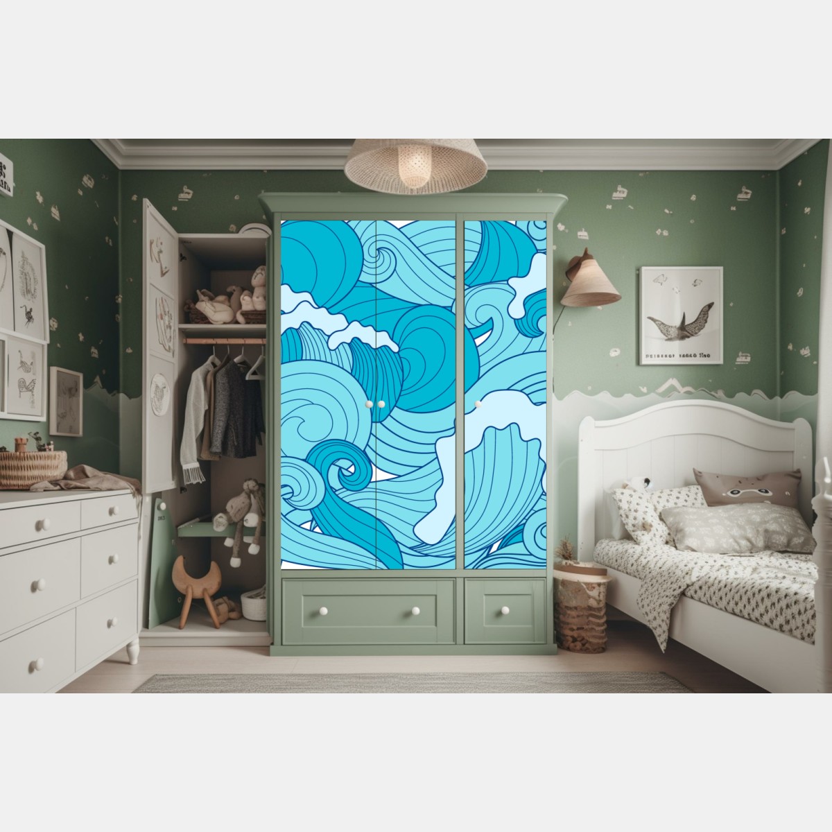 Naklejka na szafę niebieskie fale oceanu – Wallissimo® Naklejka na szafę niebieskie fale oceanu – Wallissimo®