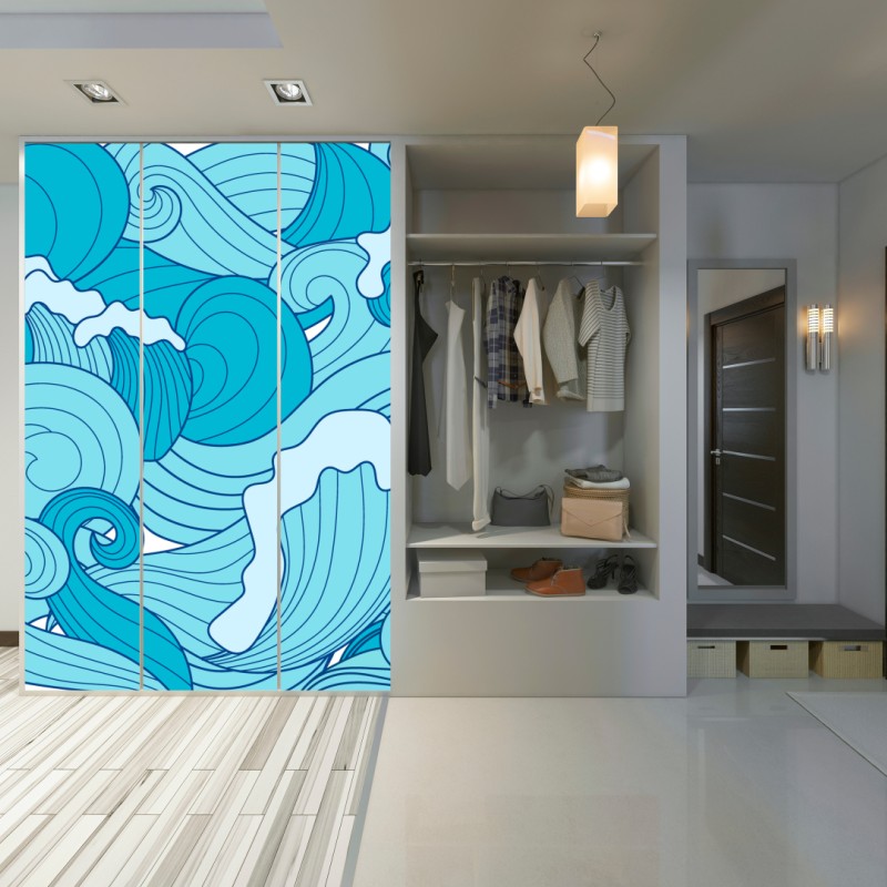 Naklejka na szafę niebieskie fale oceanu – Wallissimo® Naklejka na szafę niebieskie fale oceanu – Wallissimo®