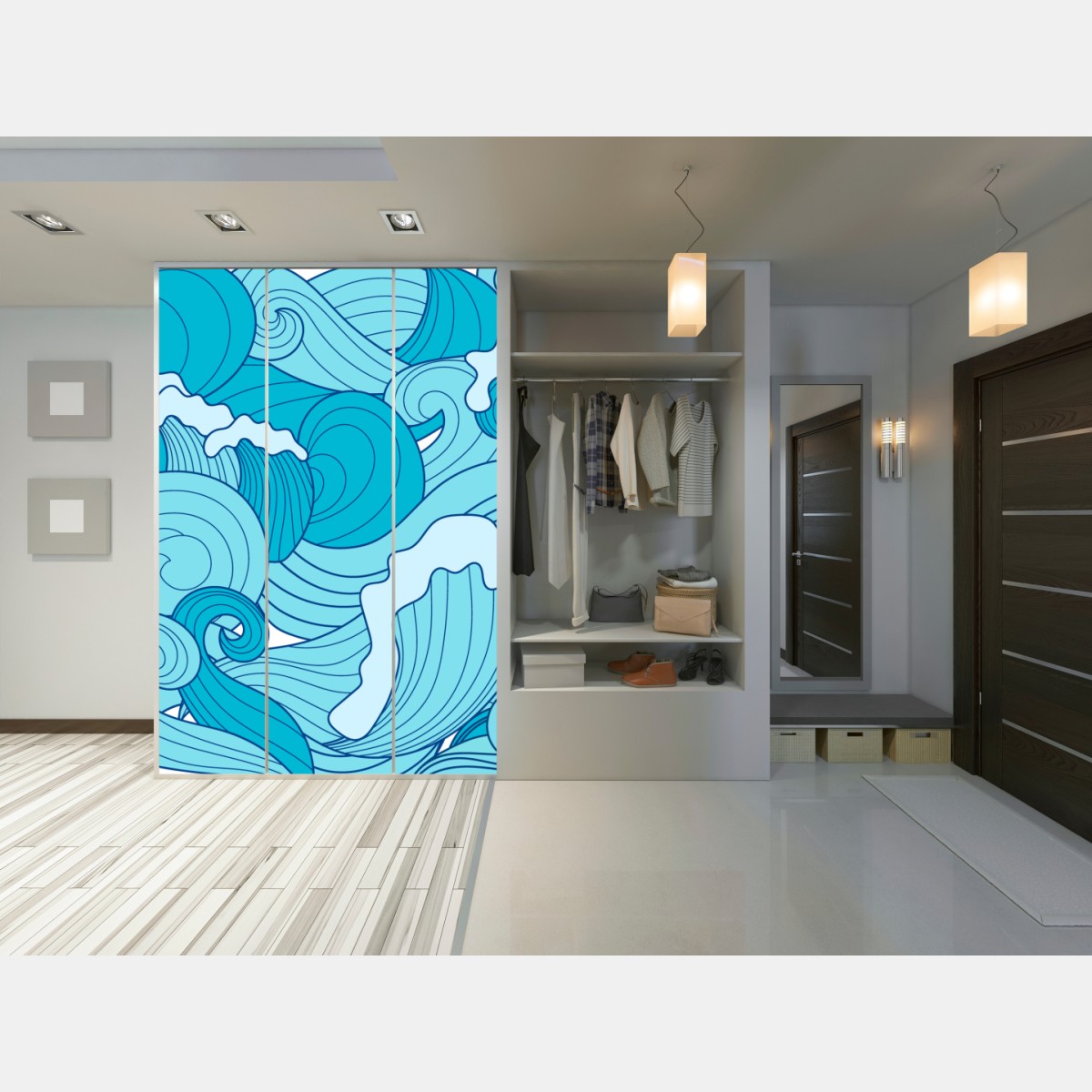 Naklejka na szafę niebieskie fale oceanu – Wallissimo® Naklejka na szafę niebieskie fale oceanu – Wallissimo®