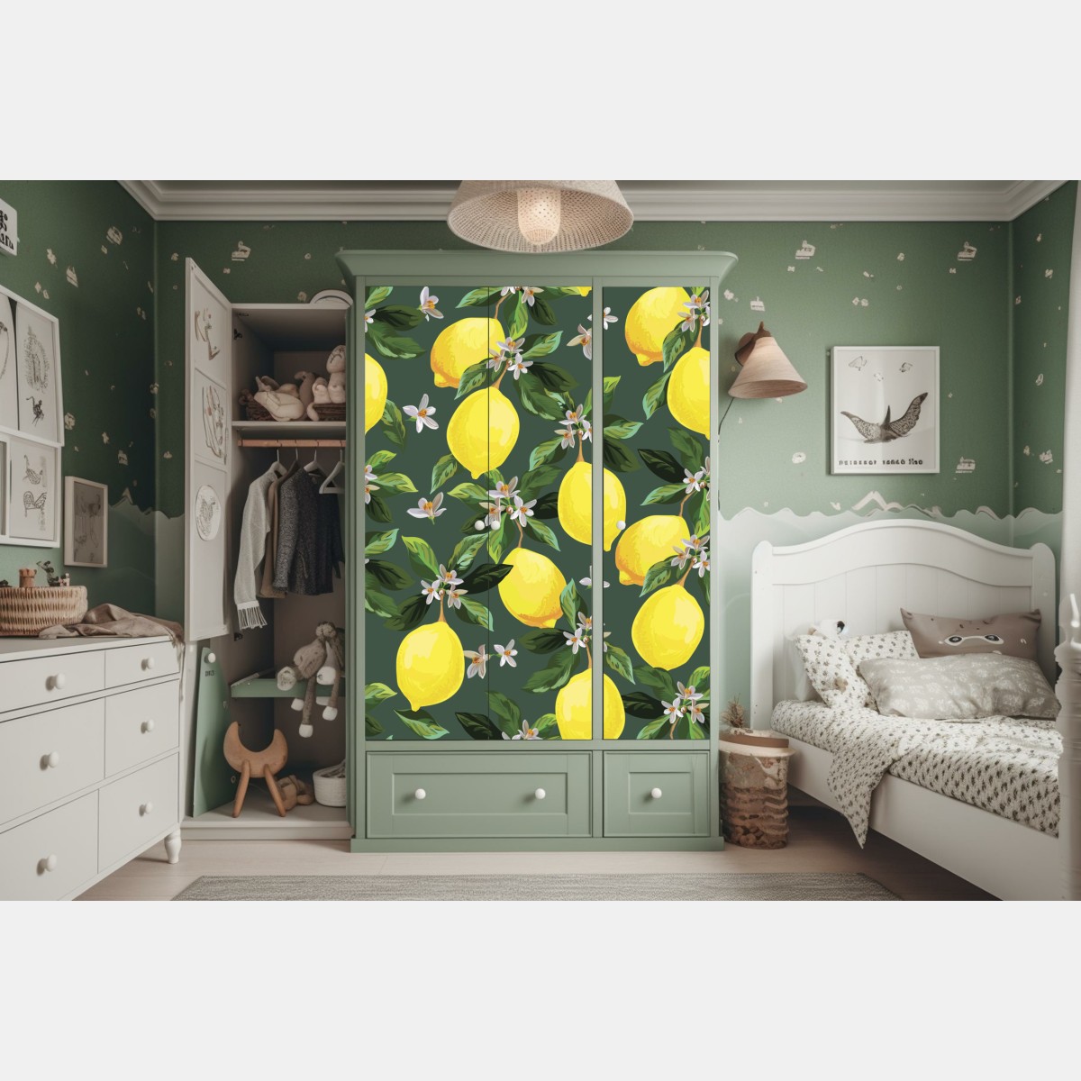 Naklejka na szafę botaniczny wzór z cytrynami – Wallissimo® Naklejka na szafę botaniczny wzór z cytrynami – Wallissimo®