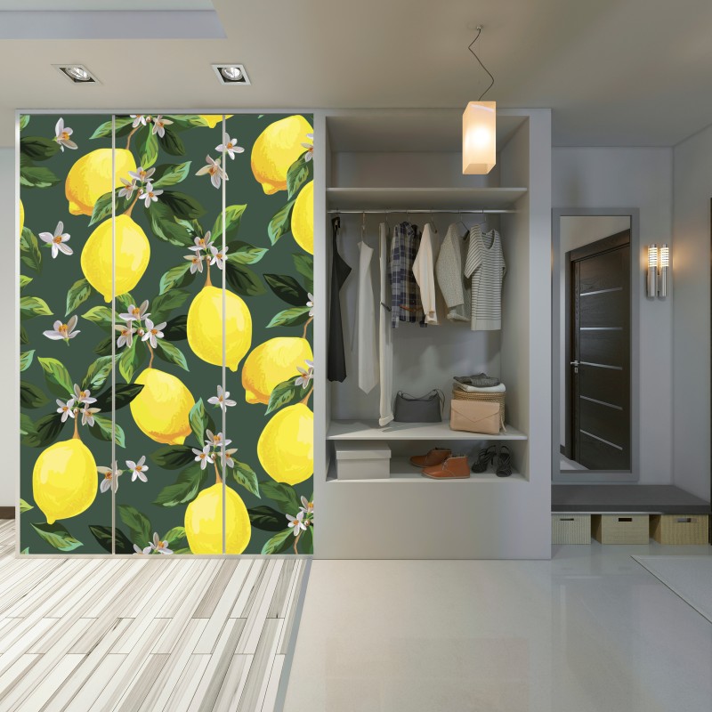 Naklejka na szafę botaniczny wzór z cytrynami – Wallissimo® Naklejka na szafę botaniczny wzór z cytrynami – Wallissimo®