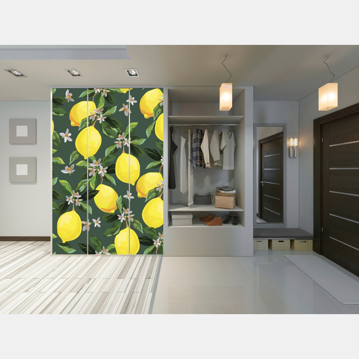 Naklejka na szafę botaniczny wzór z cytrynami – Wallissimo® Naklejka na szafę botaniczny wzór z cytrynami – Wallissimo®