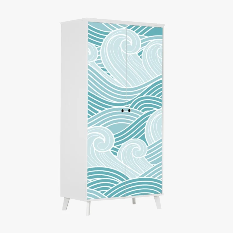 Naklejka na szafę spokojny turkusowy wzór fal