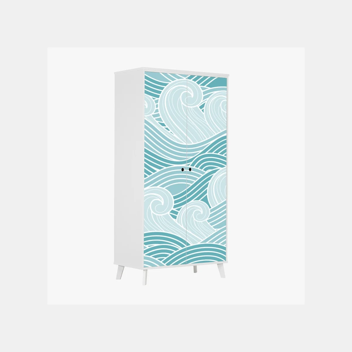 Naklejka na szafę spokojny turkusowy wzór fal – Wallissimo® Naklejka na szafę spokojny turkusowy wzór fal – Wallissimo®