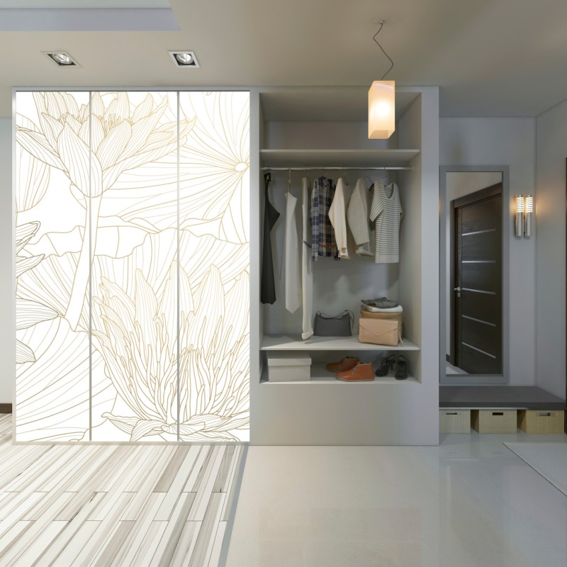 Naklejka na szafę delikatny złoty rysunek kwiatowy – Wallissimo® Naklejka na szafę delikatny złoty rysunek kwiatowy – Wallissimo®