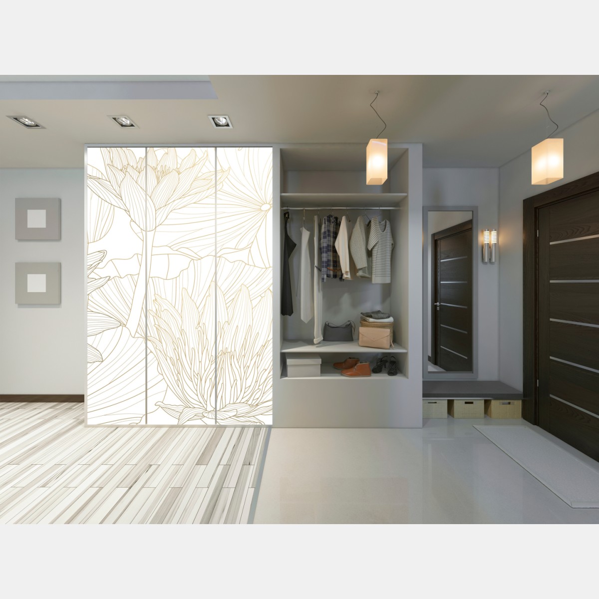 Naklejka na szafę delikatny złoty rysunek kwiatowy – Wallissimo® Naklejka na szafę delikatny złoty rysunek kwiatowy – Wallissimo®