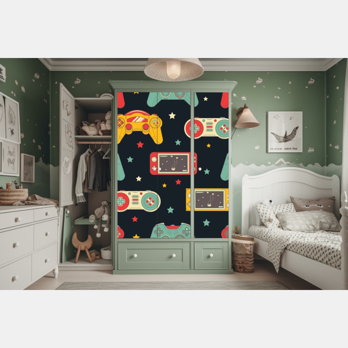 Naklejka na szafę wzór retro padów do gier – Wallissimo® Naklejka na szafę wzór retro padów do gier – Wallissimo®