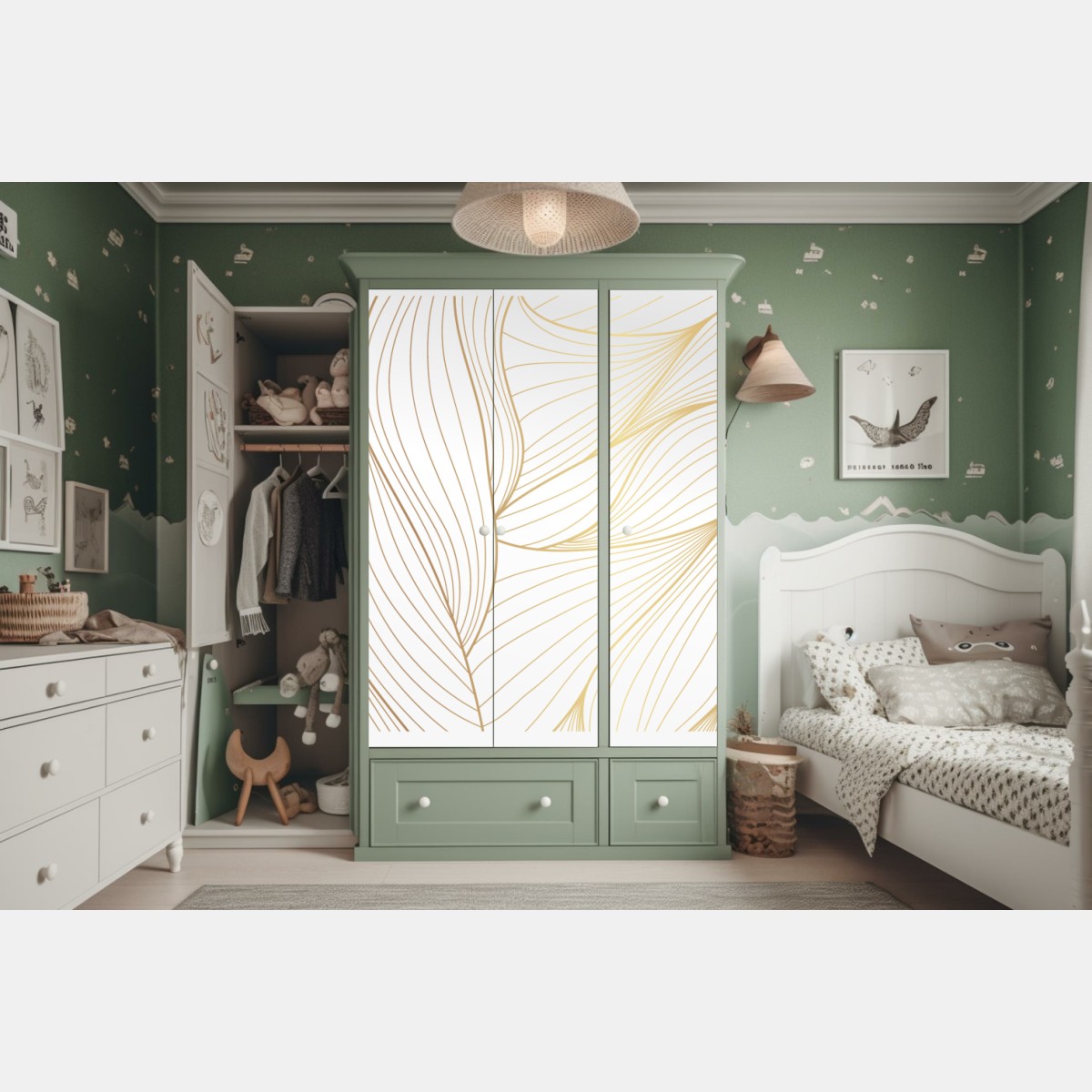 Naklejka na szafę złote płynne linie abstrakcyjny wzór – Wallissimo® Naklejka na szafę złote płynne linie abstrakcyjny wzór – Wallissimo®