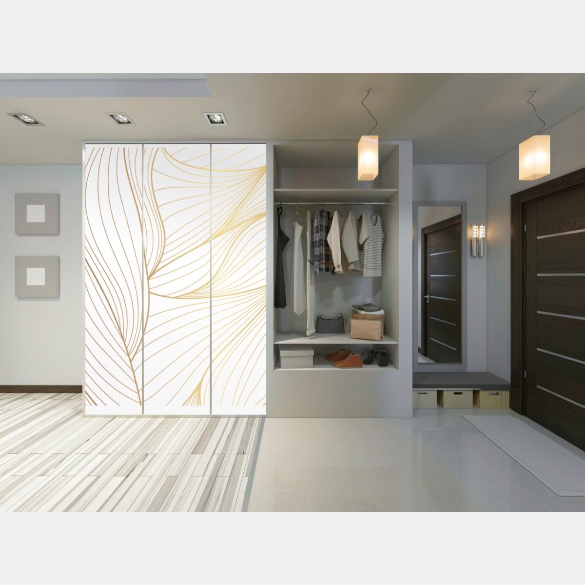 Naklejka na szafę złote płynne linie abstrakcyjny wzór – Wallissimo® Naklejka na szafę złote płynne linie abstrakcyjny wzór – Wallissimo®