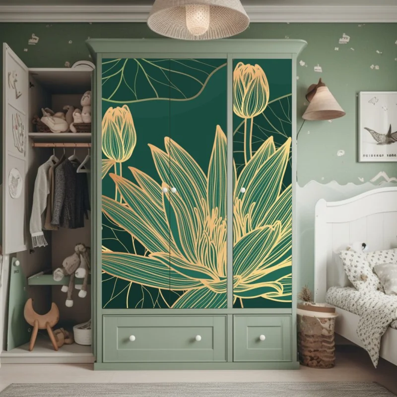 Naklejka na szafę tropikalny zachód słońca z palmami – Wallissimo®