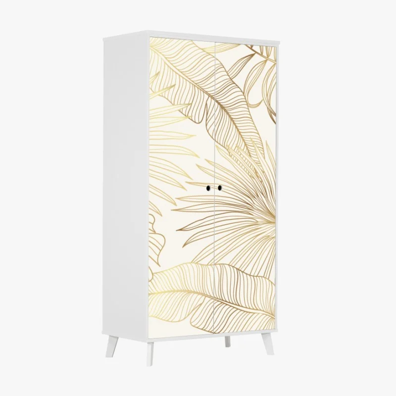 Naklejka na szafę złote tropikalne liście na beżowym tle