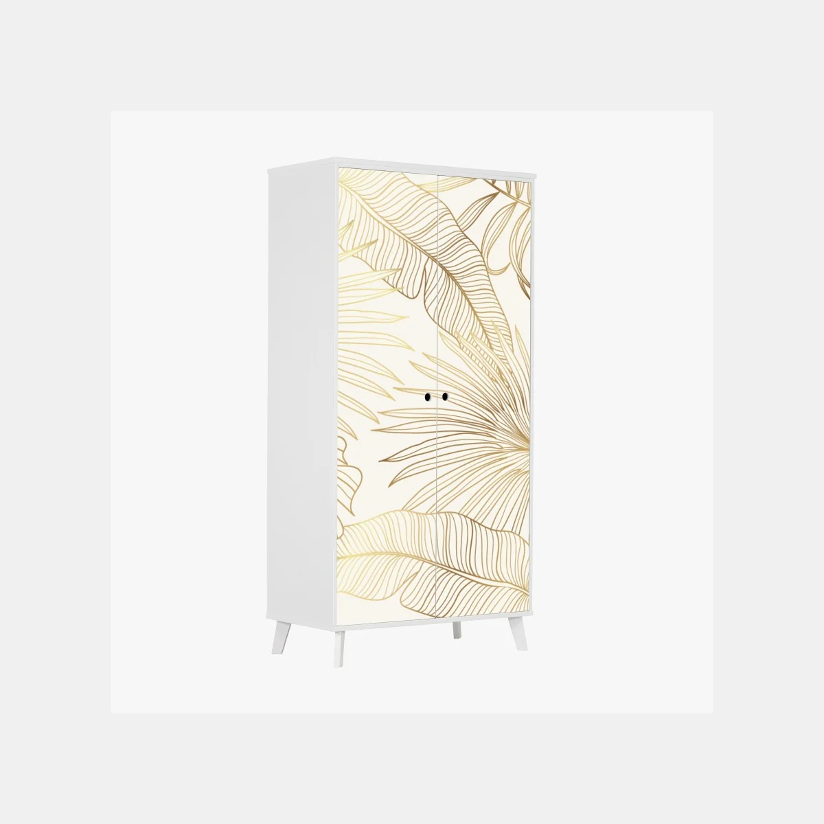 Naklejka na szafę złote tropikalne liście na beżowym tle – Wallissimo® Naklejka na szafę złote tropikalne liście na beżowym tle – Wallissimo®