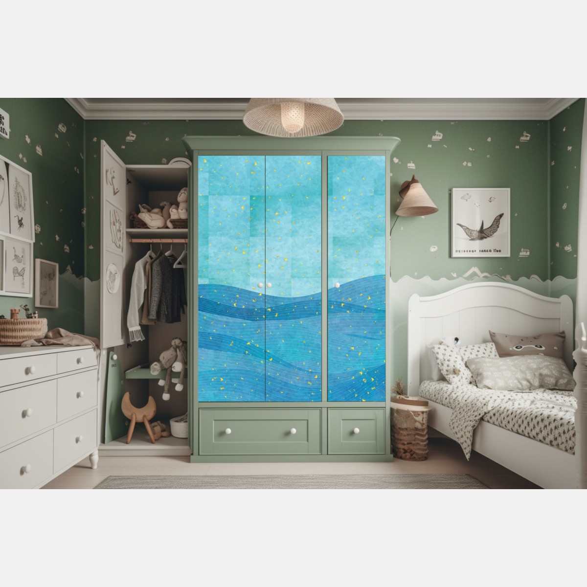 Naklejka na szafę turkusowe fale abstrakcyjna kompozycja – Wallissimo® Naklejka na szafę turkusowe fale abstrakcyjna kompozycja – Wallissimo®