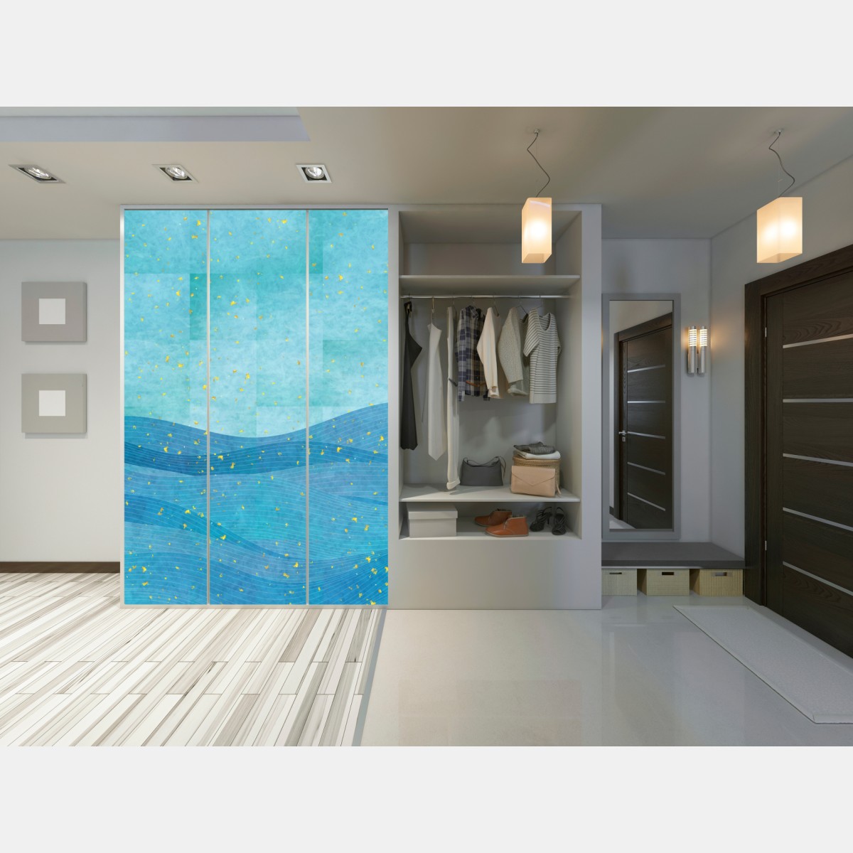 Naklejka na szafę turkusowe fale abstrakcyjna kompozycja – Wallissimo® Naklejka na szafę turkusowe fale abstrakcyjna kompozycja – Wallissimo®