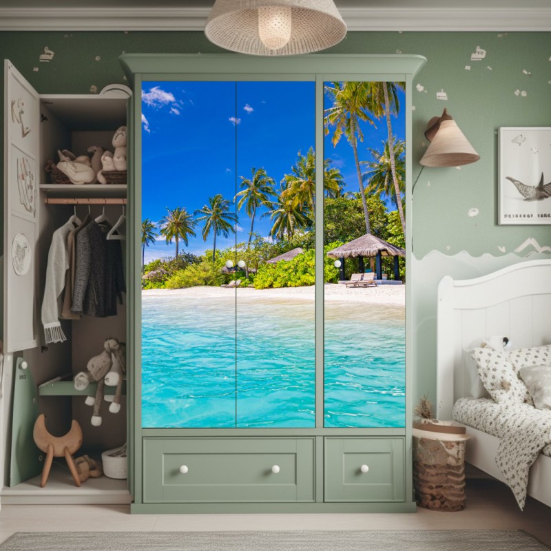 Naklejka na szafę delikatne białe storczyki na stonowanym tle – Wallissimo®