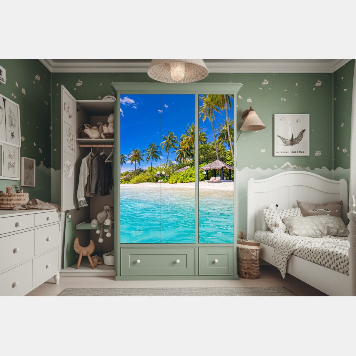 Naklejka na szafę tropikalna turkusowa plaża – Wallissimo® Naklejka na szafę tropikalna turkusowa plaża – Wallissimo®