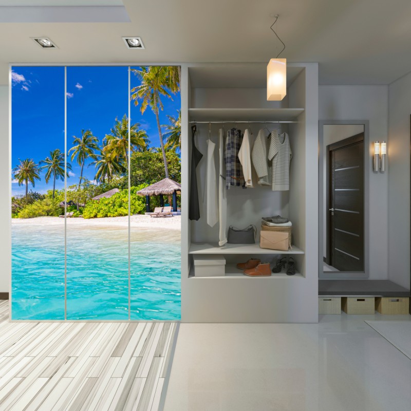 Naklejka na szafę tropikalna turkusowa plaża – Wallissimo® Naklejka na szafę tropikalna turkusowa plaża – Wallissimo®