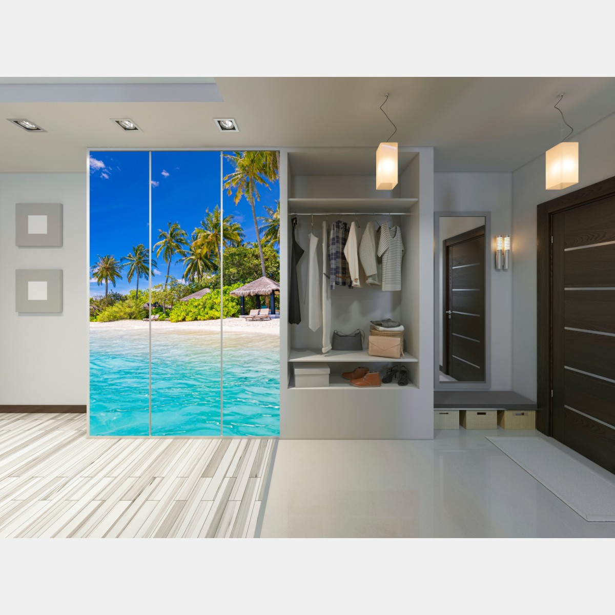 Naklejka na szafę tropikalna turkusowa plaża – Wallissimo® Naklejka na szafę tropikalna turkusowa plaża – Wallissimo®