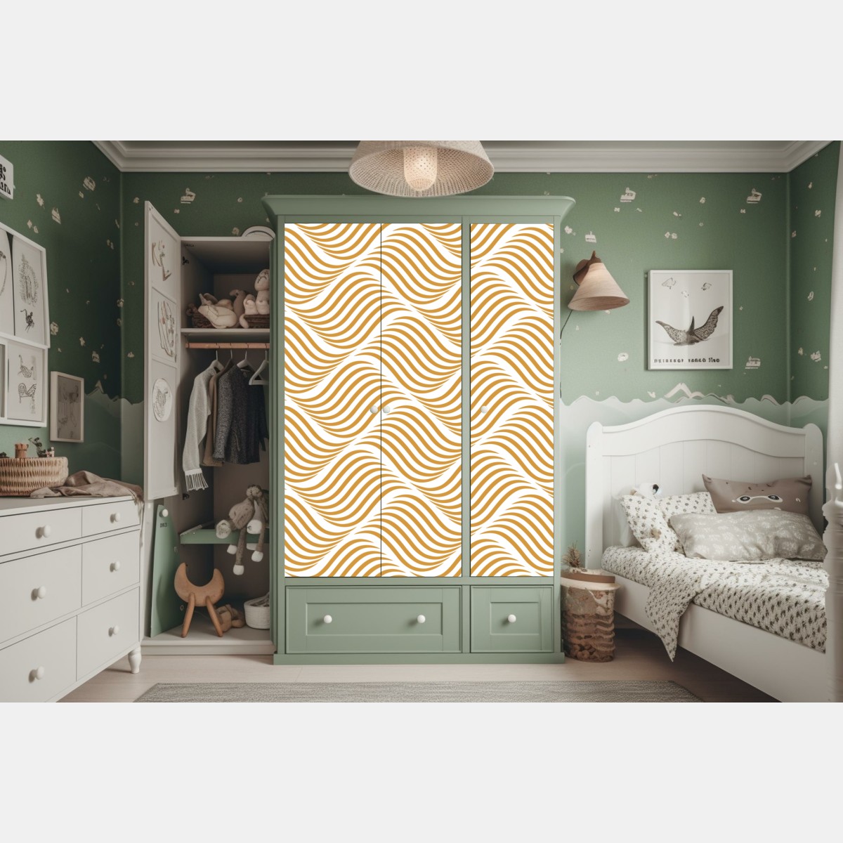 Naklejka na szafę złoty wzór falowy do dekoracji ściennej – Wallissimo® Naklejka na szafę złoty wzór falowy do dekoracji ściennej – Wallissimo®