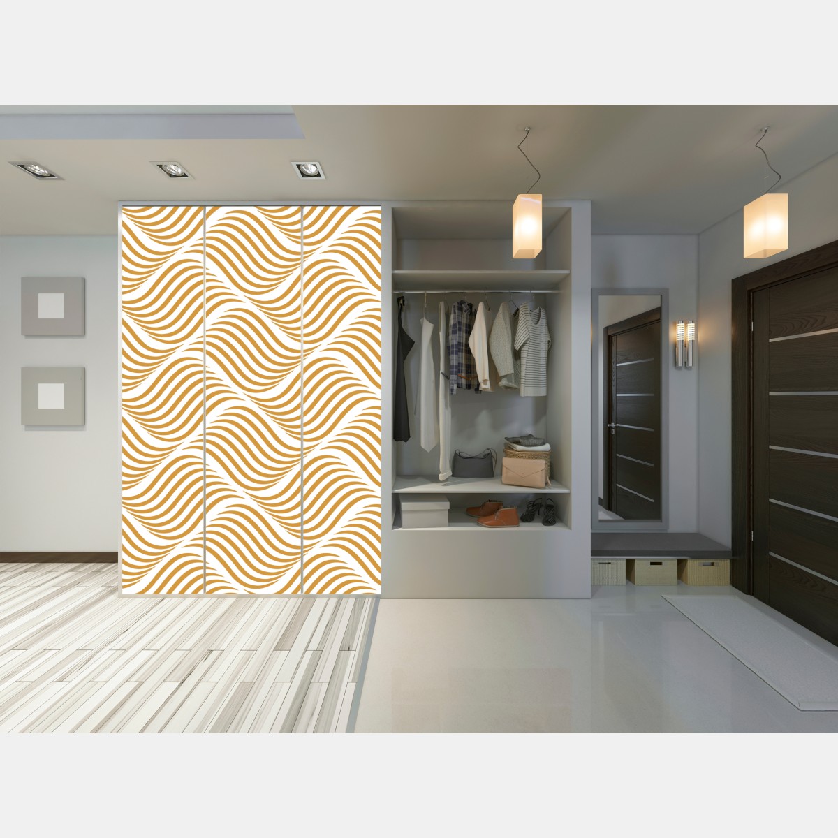 Naklejka na szafę złoty wzór falowy do dekoracji ściennej – Wallissimo® Naklejka na szafę złoty wzór falowy do dekoracji ściennej – Wallissimo®