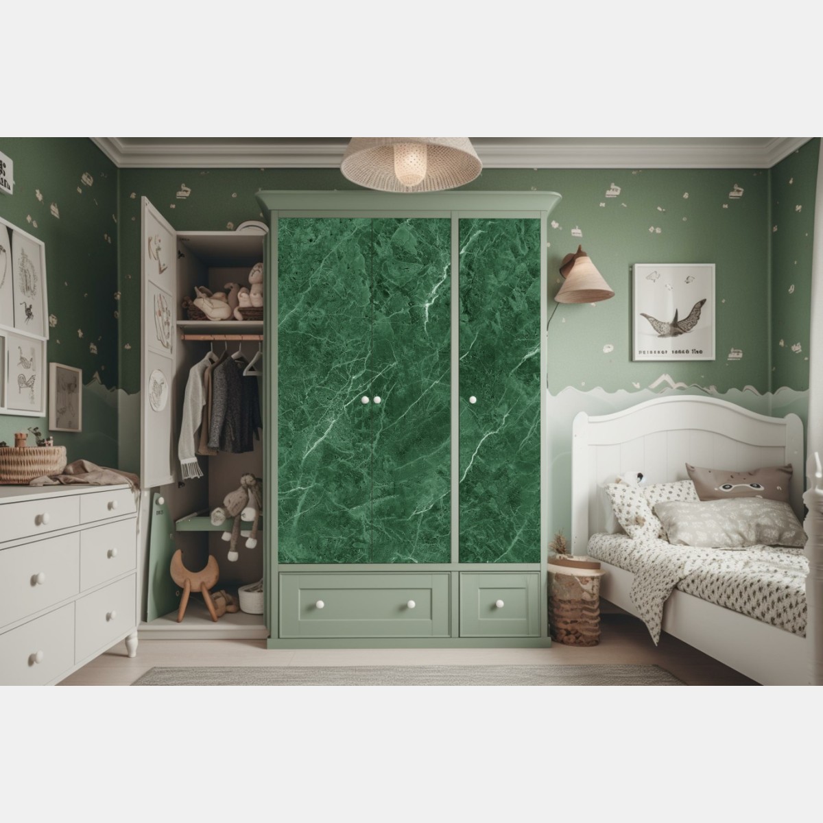 Naklejka na szafę zielona tekstura marmuru – Wallissimo® Naklejka na szafę zielona tekstura marmuru – Wallissimo®