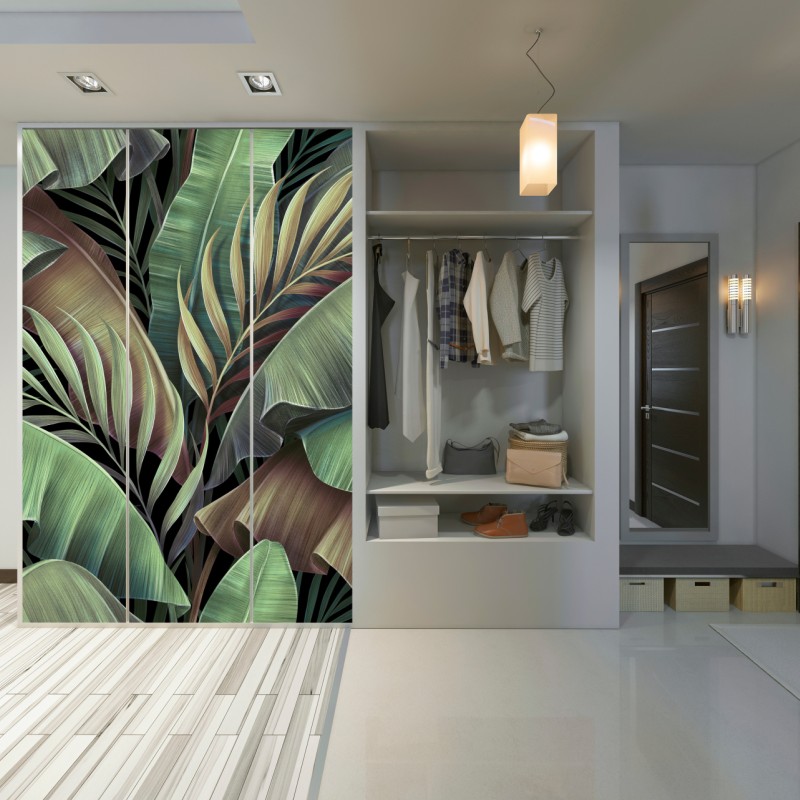 Naklejka na szafę wzór tropikalnych liści – Wallissimo® Naklejka na szafę wzór tropikalnych liści – Wallissimo®