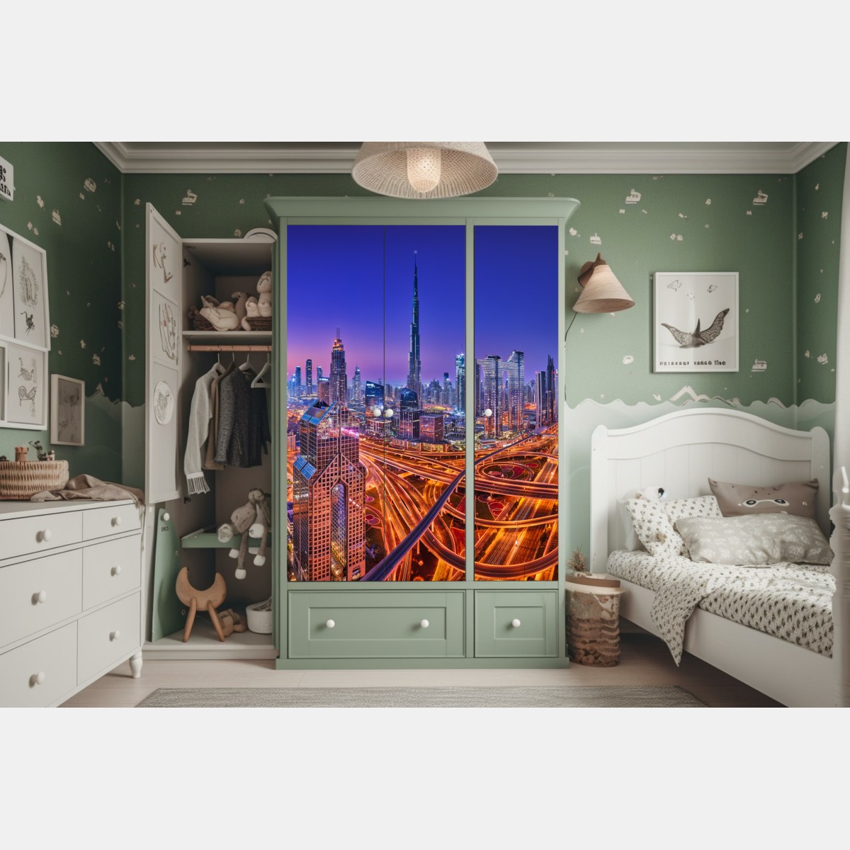 Naklejka na szafę Dubaj nocą: panorama miejskich świateł – Wallissimo® Naklejka na szafę Dubaj nocą: panorama miejskich świateł – Wallissimo®