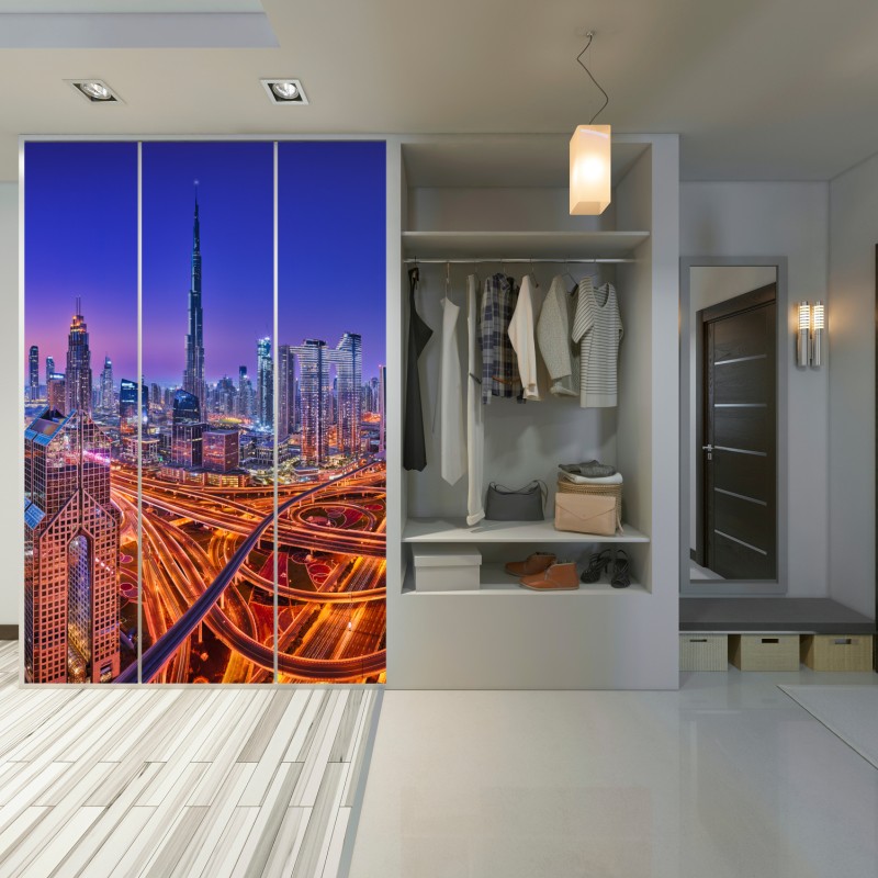 Naklejka na szafę Dubaj nocą: panorama miejskich świateł – Wallissimo® Naklejka na szafę Dubaj nocą: panorama miejskich świateł – Wallissimo®