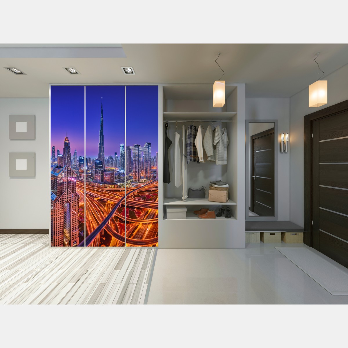 Naklejka na szafę Dubaj nocą: panorama miejskich świateł – Wallissimo® Naklejka na szafę Dubaj nocą: panorama miejskich świateł – Wallissimo®