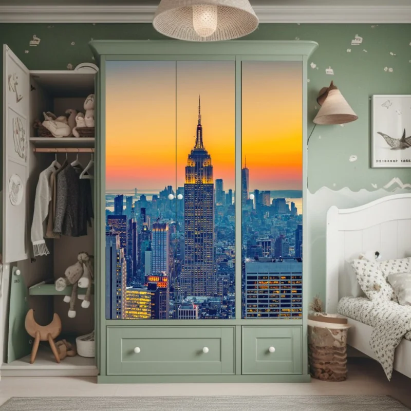 Naklejka na szafę zachód słońca nad Nowym Jorkiem – Wallissimo® Naklejka na szafę zachód słońca nad Nowym Jorkiem – Wallissimo®